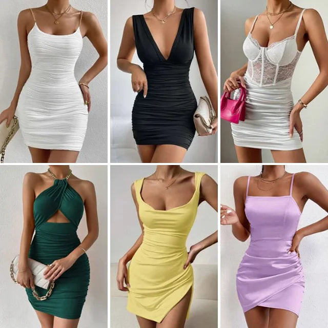 TTT-9394-T-Cotton Sun dress Sexy Club wear Backless Boob Slip Dress White Elegant Ladies Split Sling Dresses