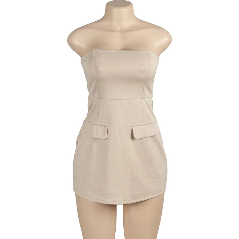 A176DS 2024 Spring New Tube Dress for Women Solid Color Sleeveless Sexy Strapless Mini A-line Dress Women's Fashion Dress