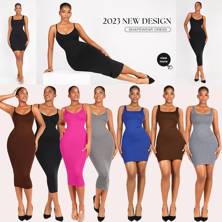 New Design 2023 Women Summer Party Wear Summer Dress Tummy Trimmer Control Shapewear Maxi Long Dress