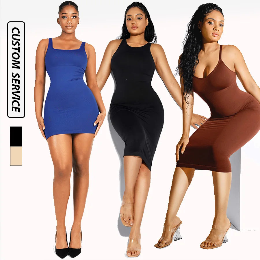 New Design 2023 Women Summer Party Wear Summer Dress Tummy Trimmer Control Shapewear Maxi Long Dress