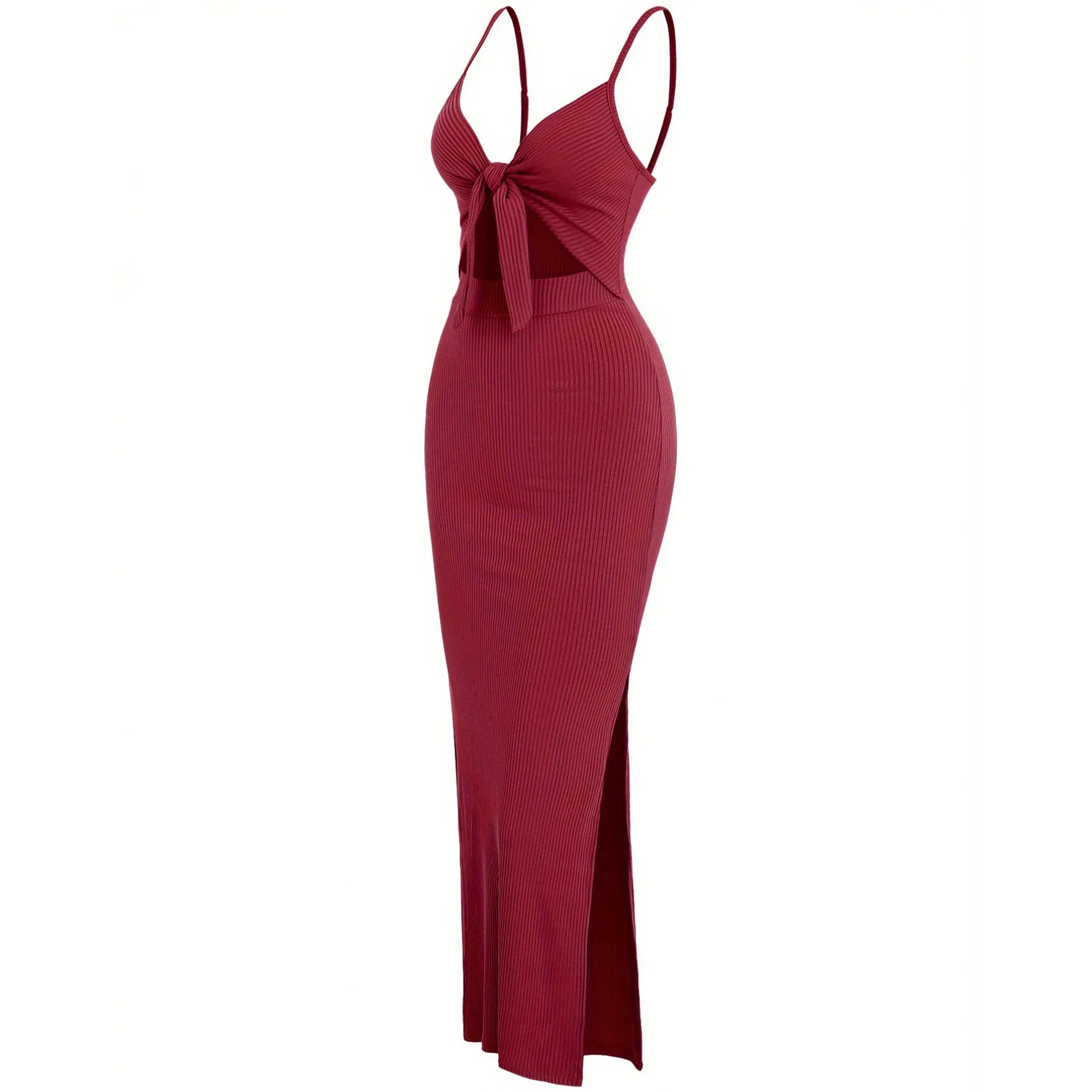 Wholesale Price Women's Dresses Sexy Knitted Bodycon Bow Halter Split Maxi Sheath Evening Dresses