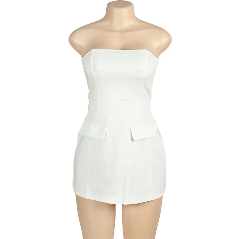 A176DS 2024 Spring New Tube Dress for Women Solid Color Sleeveless Sexy Strapless Mini A-line Dress Women's Fashion Dress