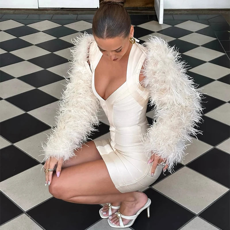 Sexy Solid Color Deep V-neck Hip Hugging Dress Summer Women Sleeveless Waist Cinched Mini Dresses Lady Daily Party  Short Gown