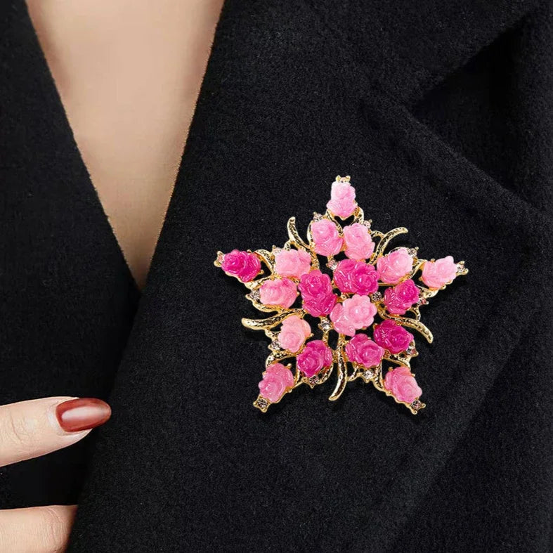 1 x Openwork Luxury Pentagram Rose Design Brooch，Decorative Suit Coat，Quirky Valentine's Day Gifts That Will Boost Temperament