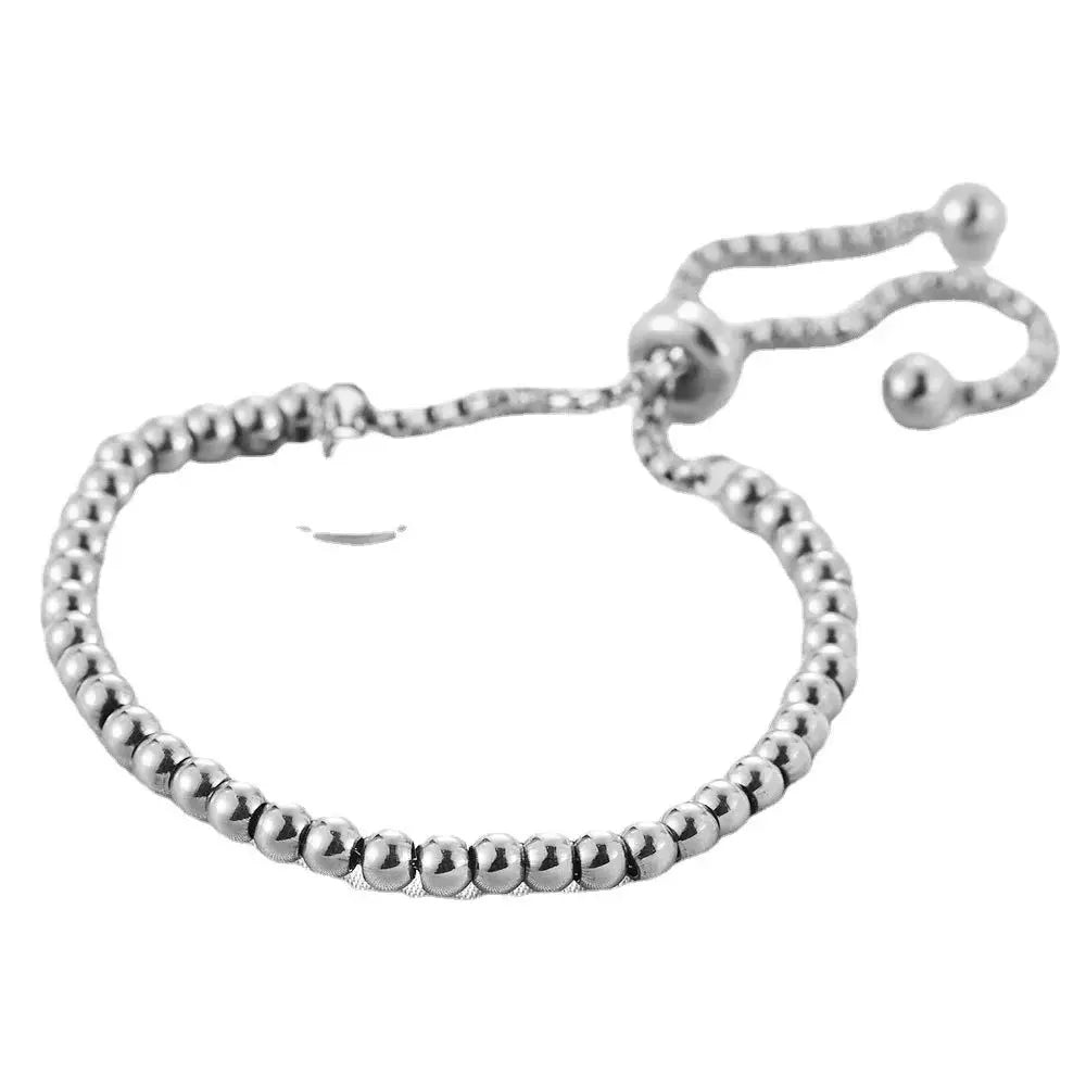 VQYSKO Stainless steel simple fashion circular tag adjustable bead couple bracelet Valentine's Day gift