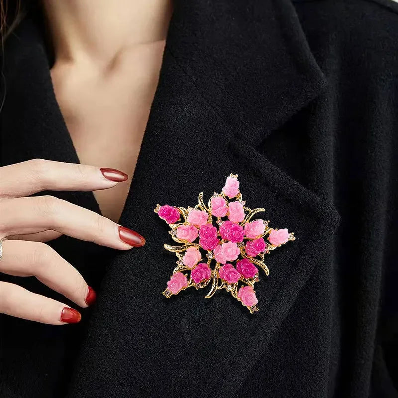 1 x Openwork Luxury Pentagram Rose Design Brooch，Decorative Suit Coat，Quirky Valentine's Day Gifts That Will Boost Temperament