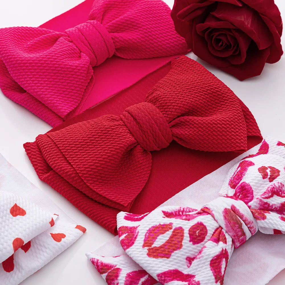 4Pcs/Lot Valentine's Day Bullet Baby Headbands Heart Lips Hair Bows Hairbands Party Gifts Kids Girls Headwraps Headwear