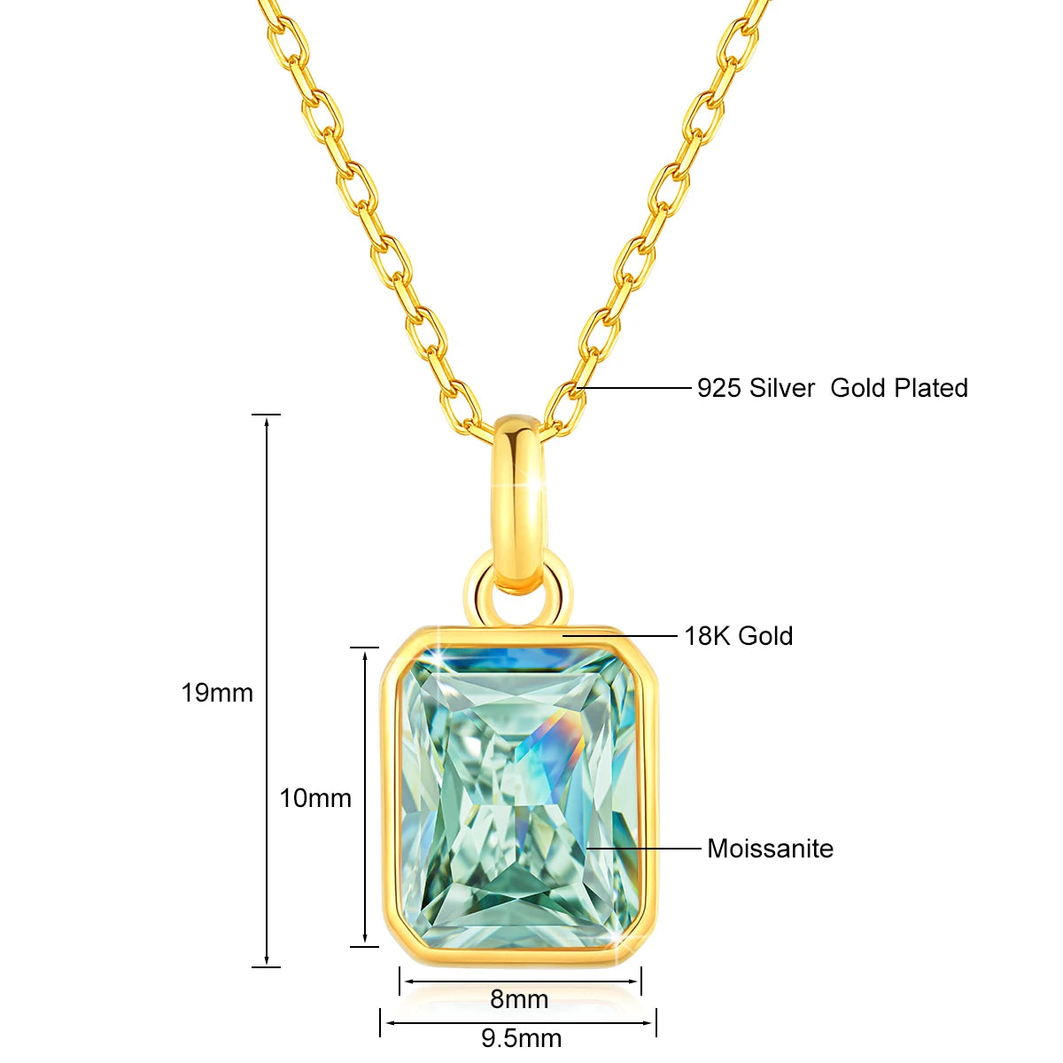 8*10mm Moissanite Necklace Real 18K Gold Pendant Colored Gemstone  for Women Anniversary Valentine's Day Gift Fine Jewelry