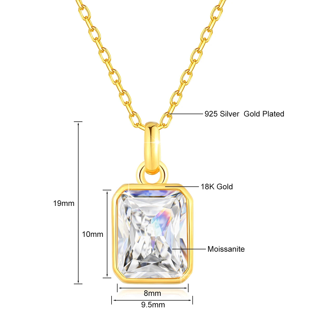 8*10mm Moissanite Necklace Real 18K Gold Pendant Colored Gemstone  for Women Anniversary Valentine's Day Gift Fine Jewelry