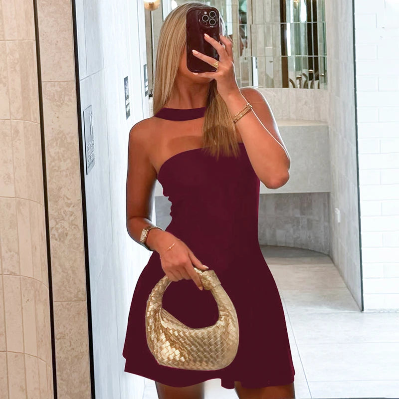 Hugcitar Women Elegant Halter Strapless Solid Sexy Bodycon Mini Dress 2025 Summer Evening Party Clothes Birthday Night Club