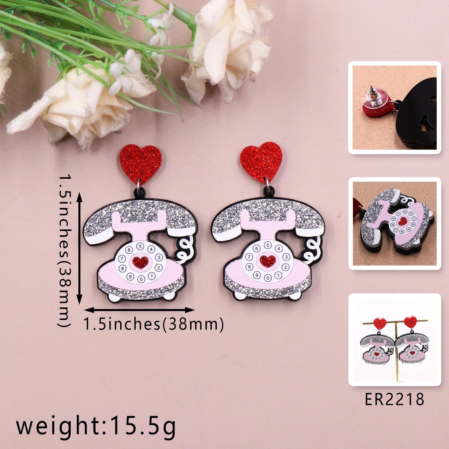 1pair Top fashion CN Drop Retro Phone TRENDY Valentine's Day Acrylic earrings Jewelry for women