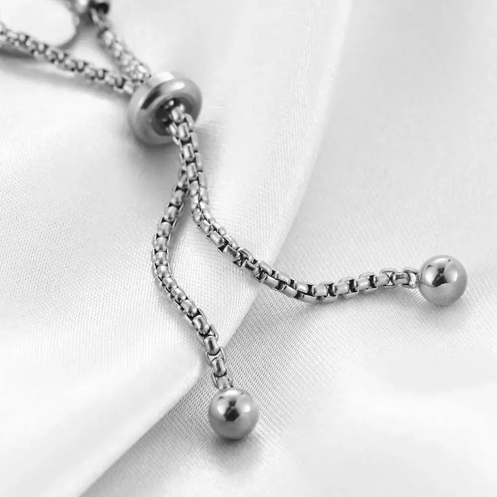 VQYSKO Stainless steel simple fashion circular tag adjustable bead couple bracelet Valentine's Day gift