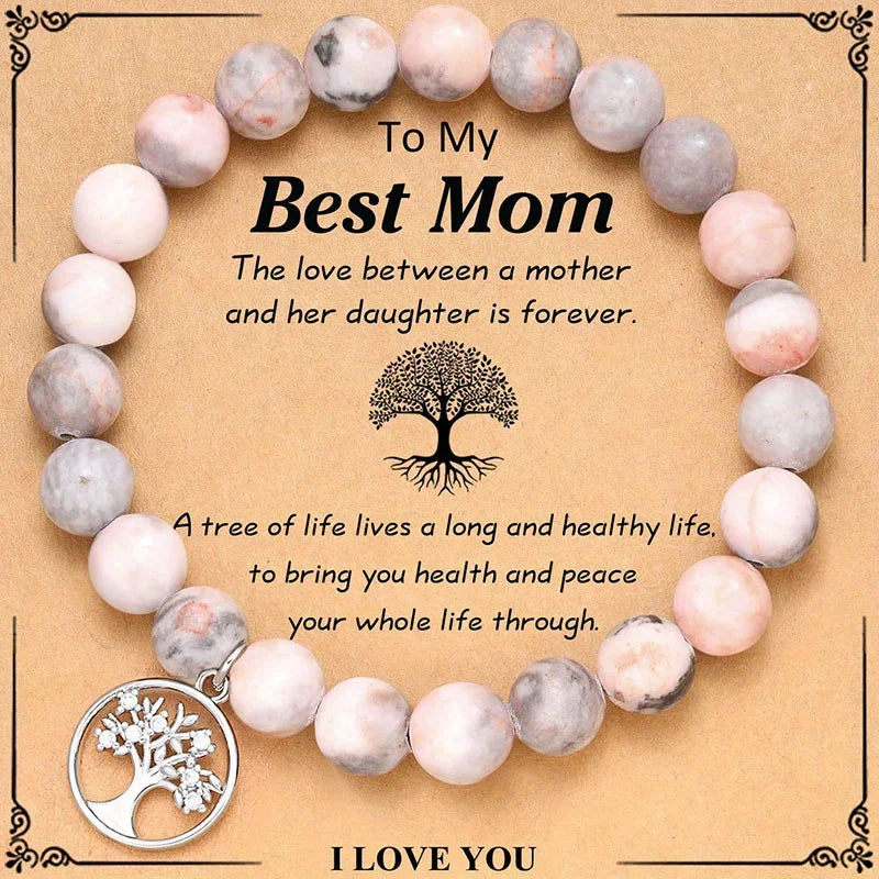 Natural Stone Bracelets for Nana Grandma Mothers'Day Birthday Valentine's Day Gifts for Mom Warm Message Card Tree of life Gift