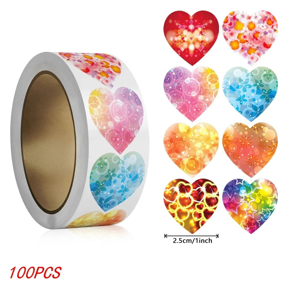 Colorful heart-shaped stickers, suitable for Valentine's Day baking packaging, sealing stickers, and decorative heart stickers