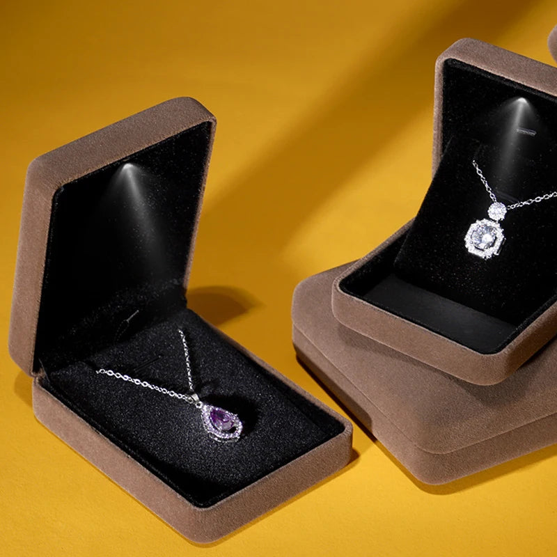 LED Light Jewelry Box Ring Pendant Earring Display for Wedding Ornaments Storage Packaging Upscale Valentine's Day Present