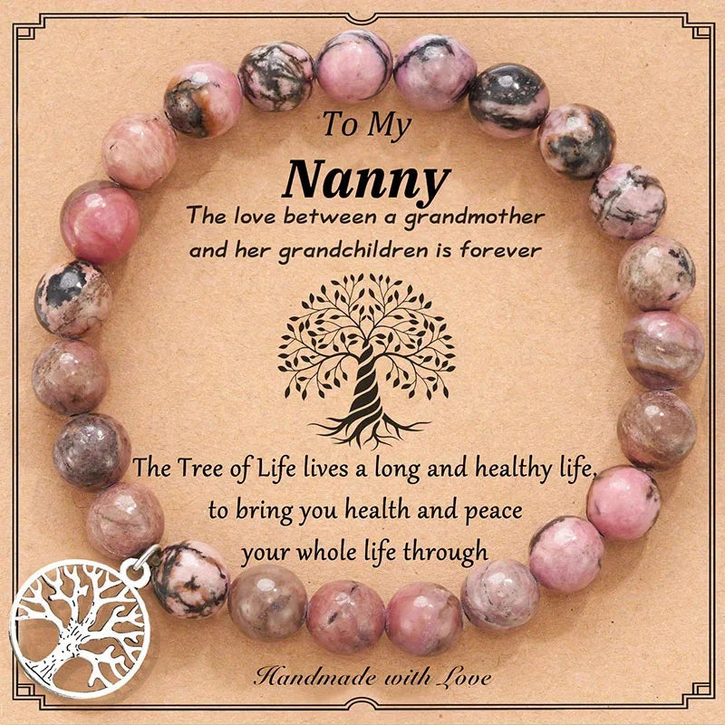 Natural Stone Bracelets for Nana Grandma Mothers'Day Birthday Valentine's Day Gifts for Mom Warm Message Card Tree of life Gift