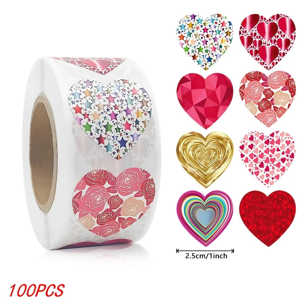 Colorful heart-shaped stickers, suitable for Valentine's Day baking packaging, sealing stickers, and decorative heart stickers