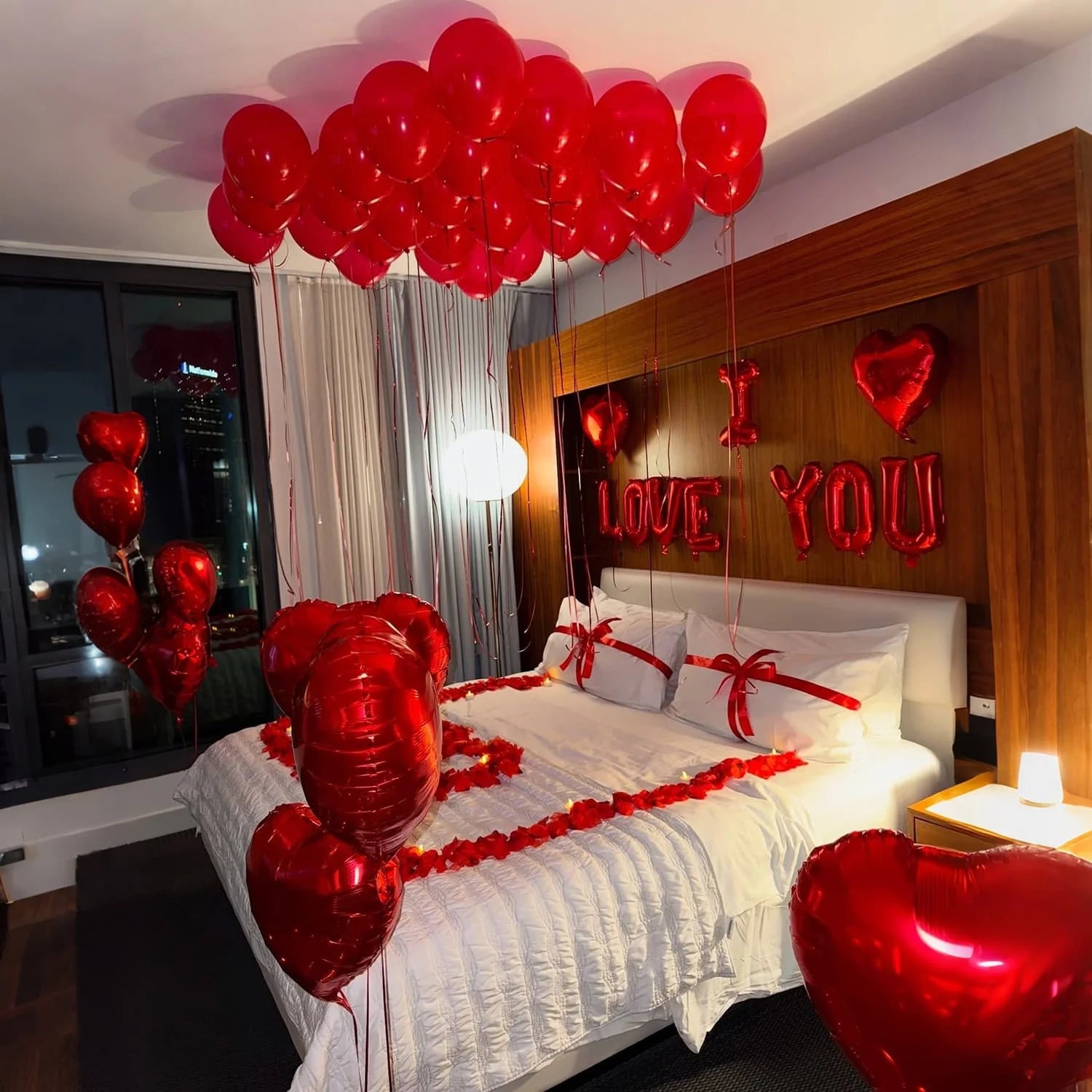 Red Love Aluminum Foil Balloon I Love You Balloon Set Simulation Petals Valentine's Day Wedding Anniversary Party Decoration