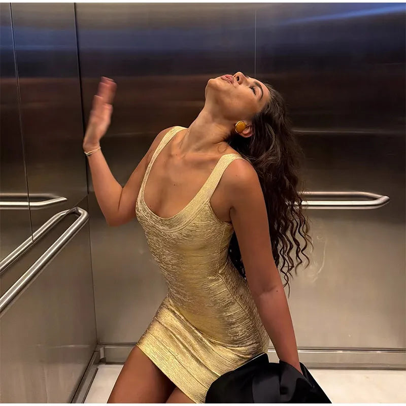 Sexy Solid Color Deep V-neck Hip Hugging Dress Summer Women Sleeveless Waist Cinched Mini Dresses Lady Daily Party  Short Gown