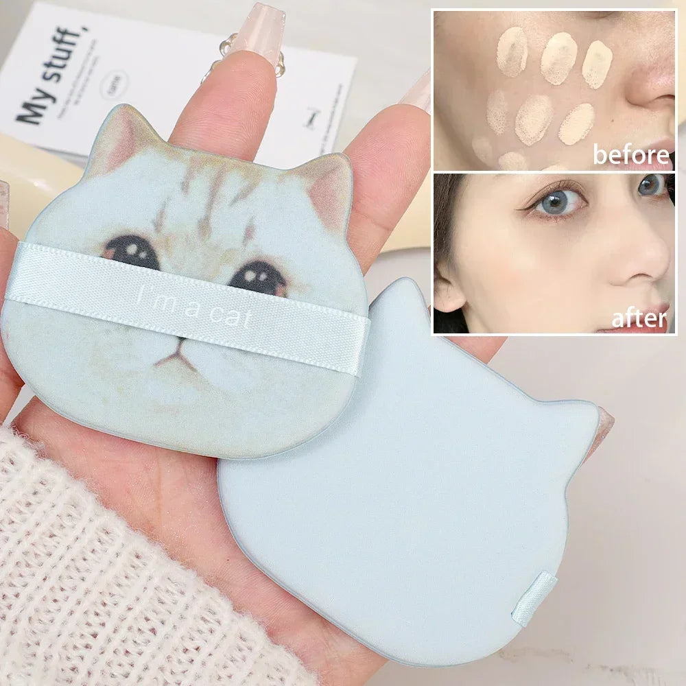 Cute Cartoon Cat Cosmetic Puff Dry Wet Dual-use Double Side Makeup Puffs Air Cushion Foundation Concealer Cream Powder Sponge