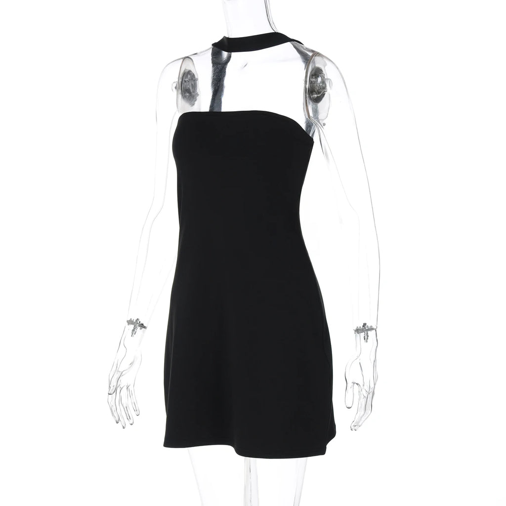 Hugcitar Women Elegant Halter Strapless Solid Sexy Bodycon Mini Dress 2025 Summer Evening Party Clothes Birthday Night Club