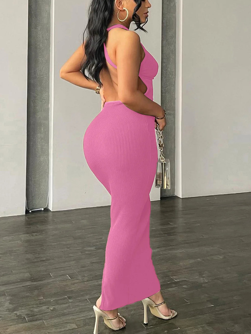 Hugcitar Ribbed Solid Hollow Out Backless Sleeveless Sexy Slit Mini Dress Bodycon 2025 Spring Women Outfits Elegant Party Y2K