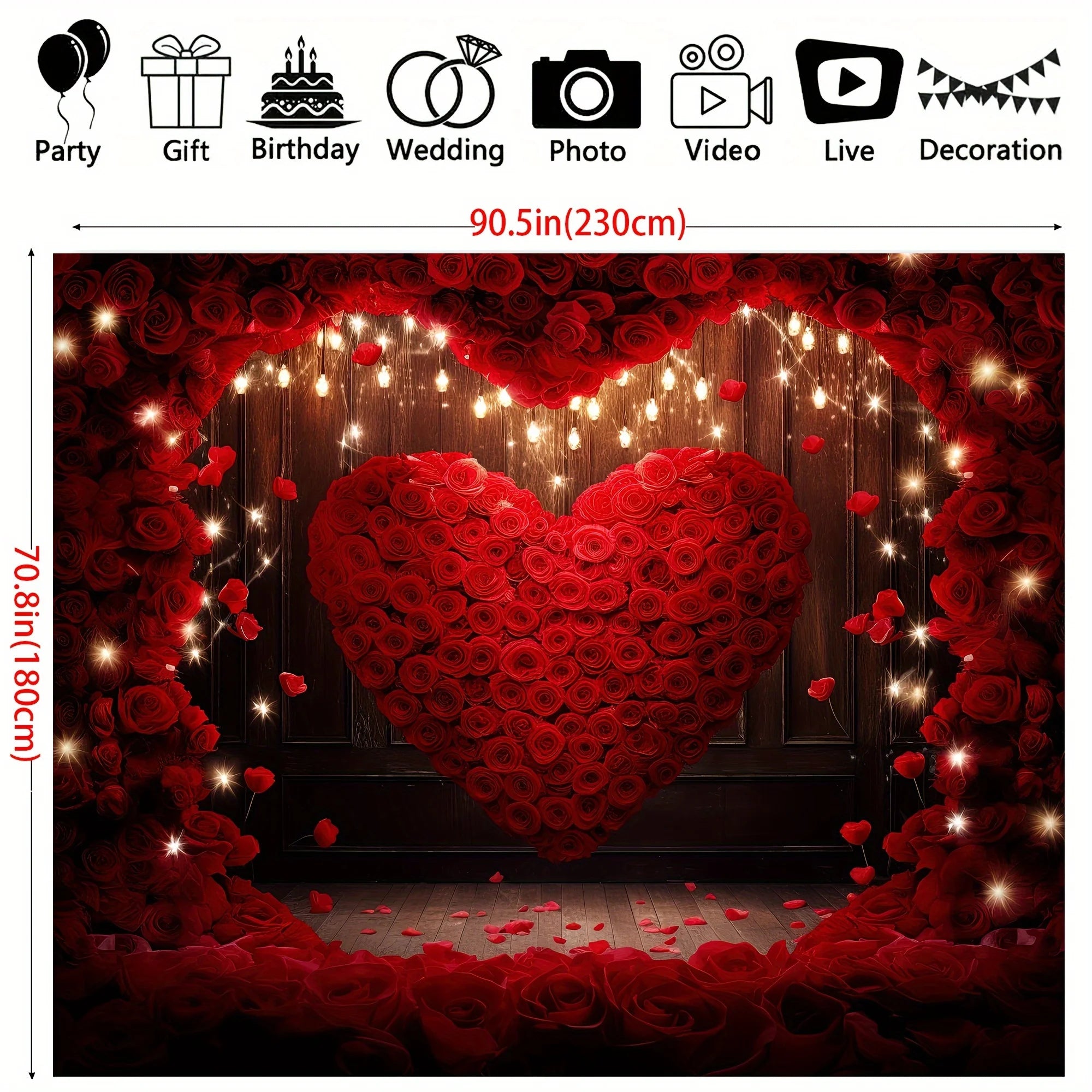 Red roses photography background Flower wall Valentine's Day background Wedding Bride Mother's Day party decoration
