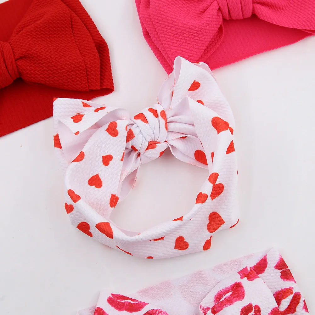 4Pcs/Lot Valentine's Day Bullet Baby Headbands Heart Lips Hair Bows Hairbands Party Gifts Kids Girls Headwraps Headwear